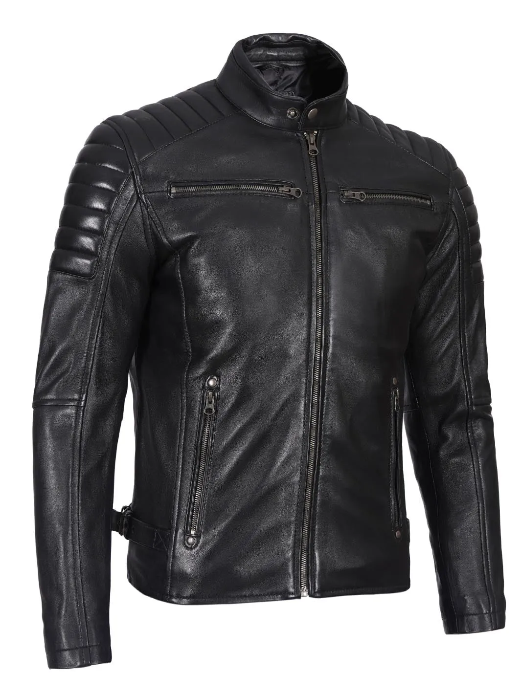 Felix Men's Cafe Racer Black Biker Leather Jacket