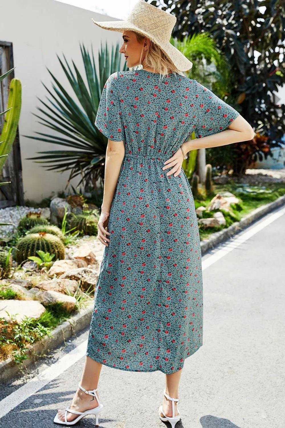 Floral Surplice Wrap Midi Dress