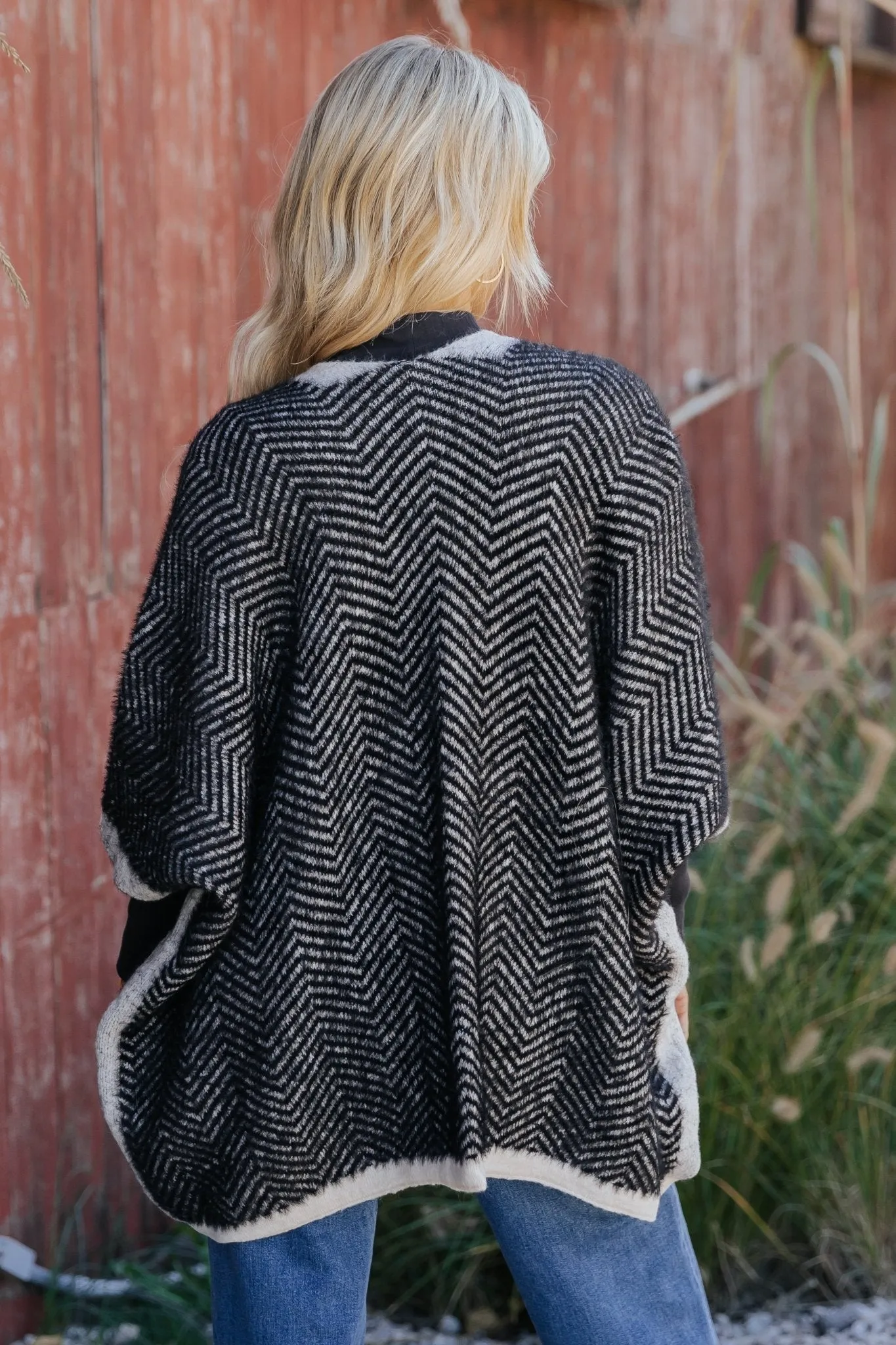 Fuzzy Black Herringbone Kimono - FINAL SALE