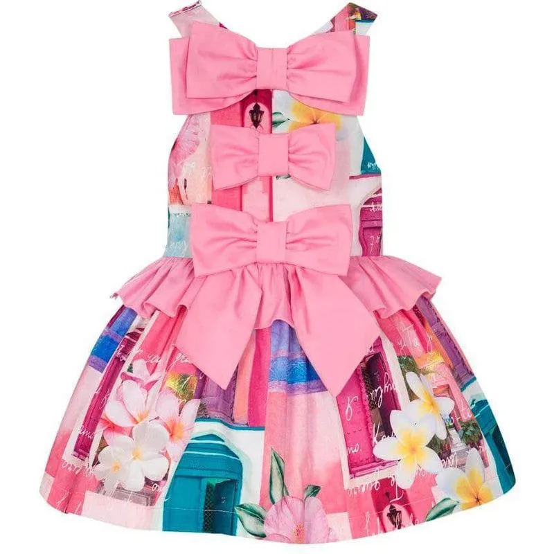 Girls Pink House Print Dress