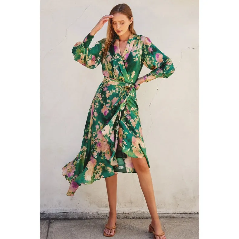 Giverny Ruffled Midi Wrap Dress