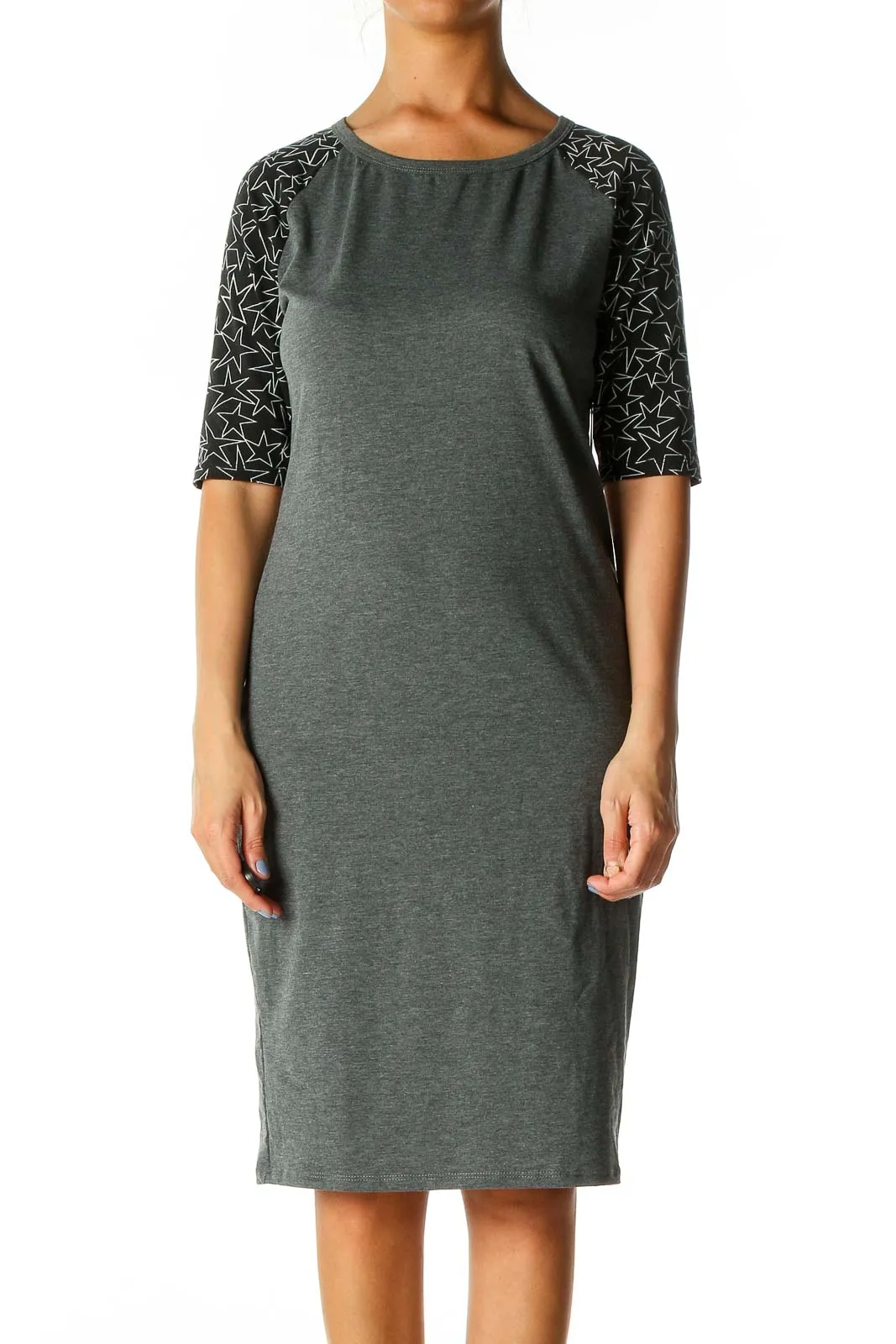 Gray Graphic Print Casual Shift Dress