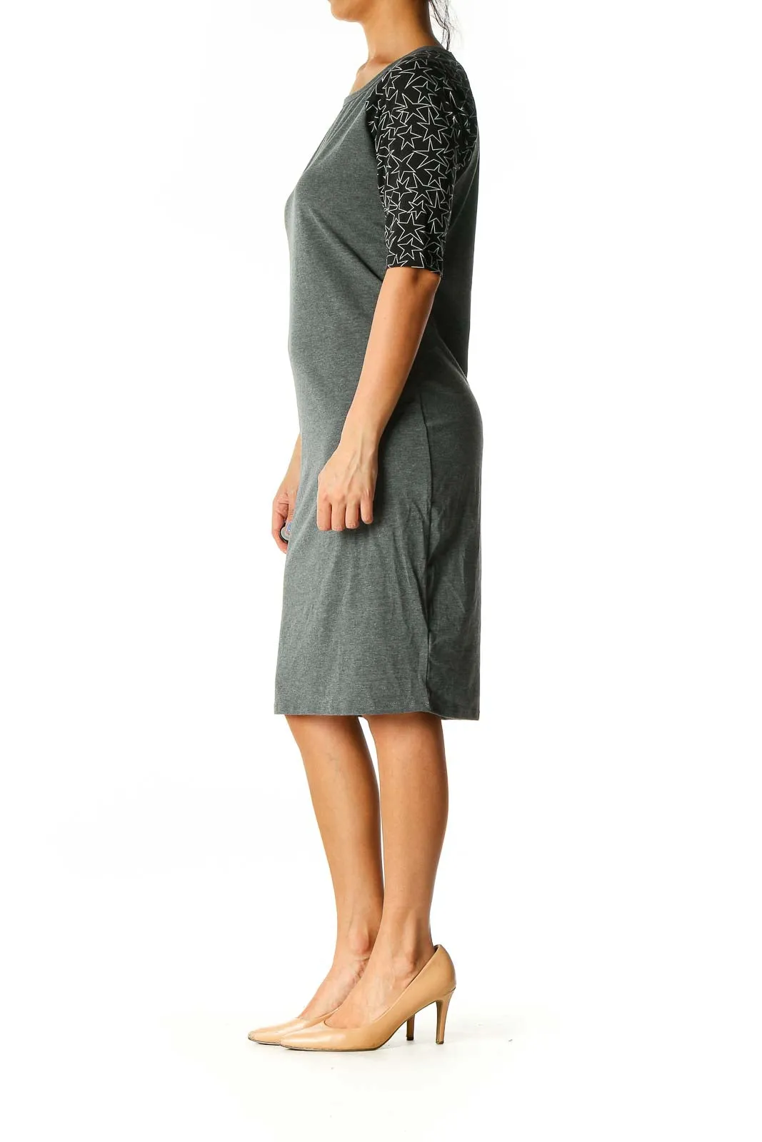 Gray Graphic Print Casual Shift Dress