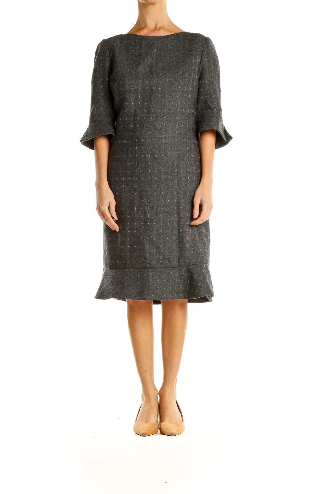 Gray Printed Classic Shift Dress