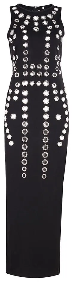 Hole-Embellished Maxi Bodycon Gown, Black