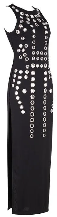 Hole-Embellished Maxi Bodycon Gown, Black