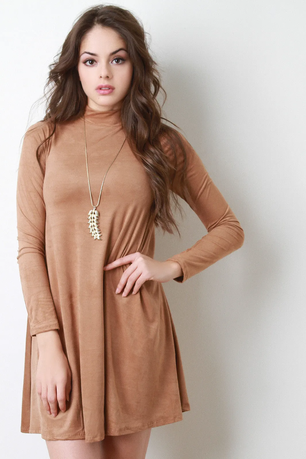 Long Sleeve Mock Suede Shift Dress