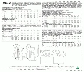 McCall's Pattern M6959 Misses' Dresses and Belt