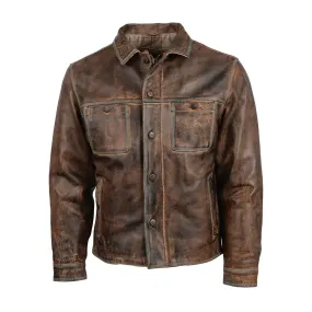 Mens Distressed Brown Leather Biker Jacket