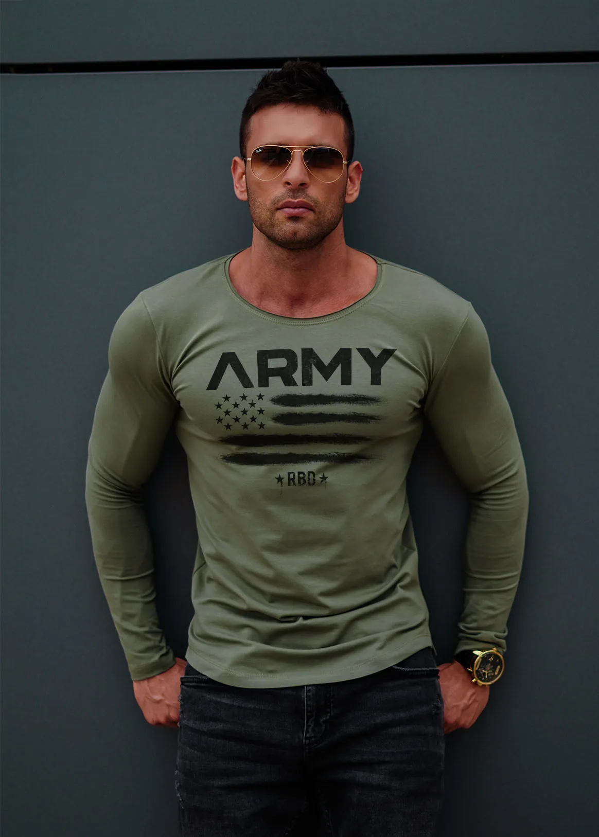 Mens Long Sleeve T-shirt "ARMY" MD711