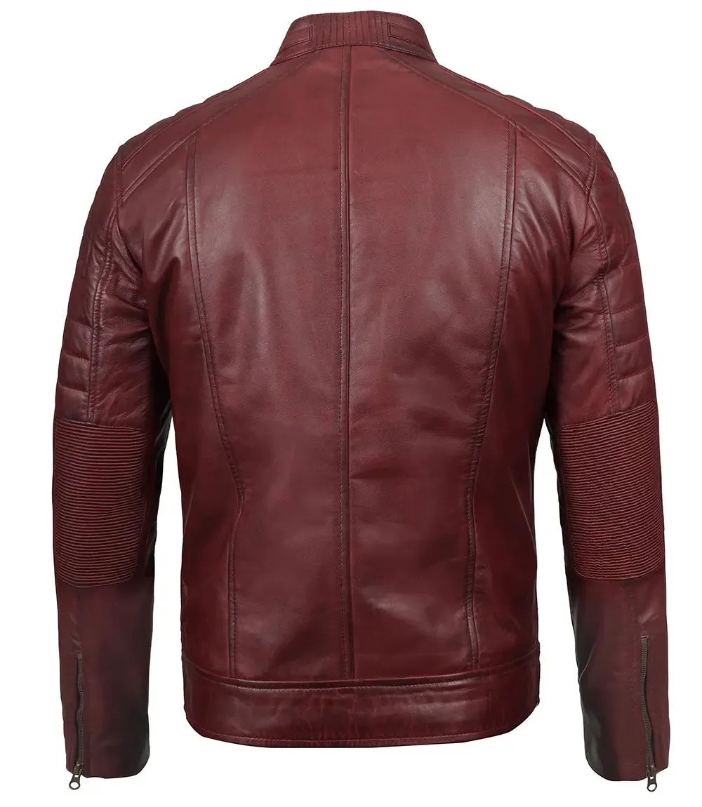 Mens Maroon Cafe Racer Leather Jacket