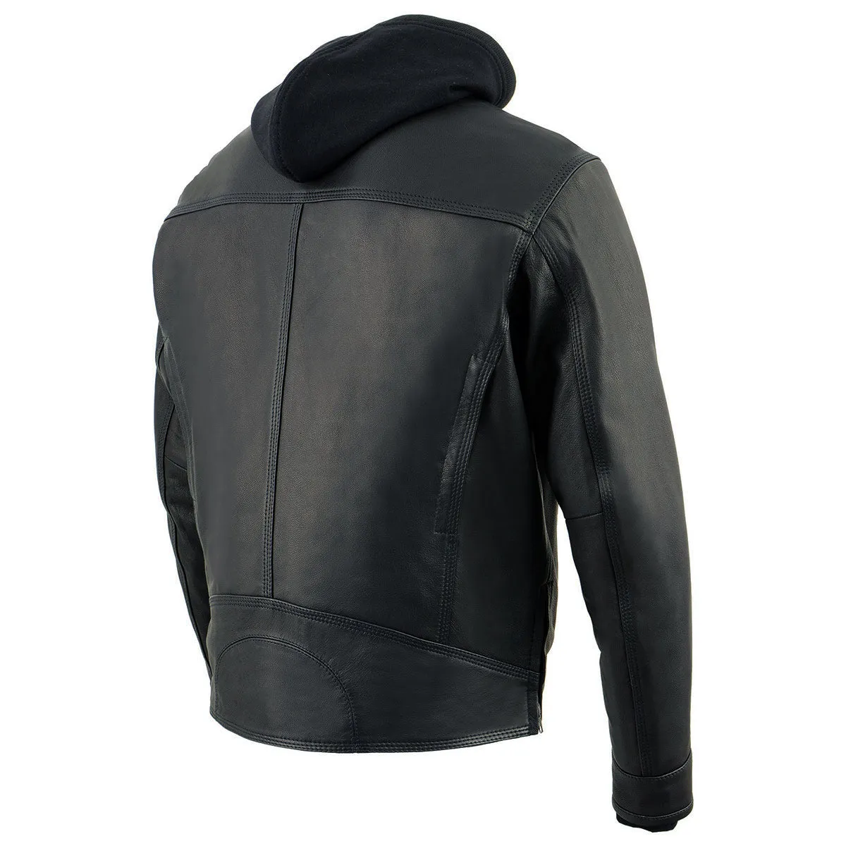 Milwaukee Leather MLM1552 Men's Black Leather ‘Utility Pocket’ Vented Scooter Style Motorcycle Jacket w/ Hoodie