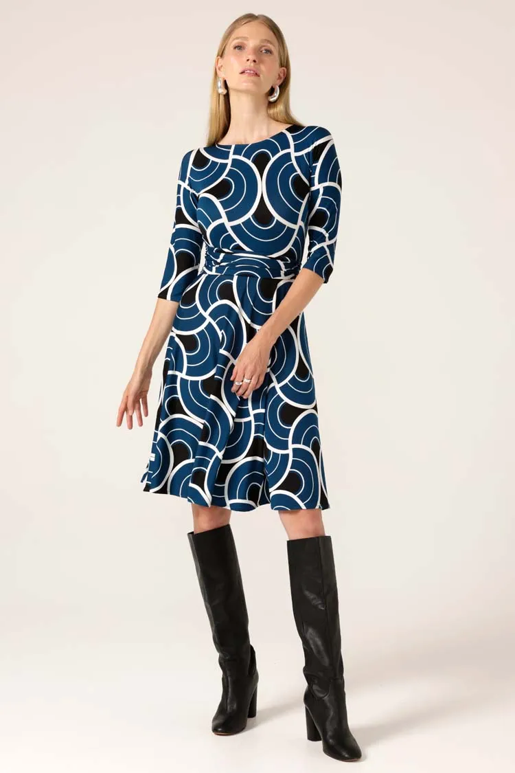 Mockingbird Reverse Wrap Dress in Ocean Geo