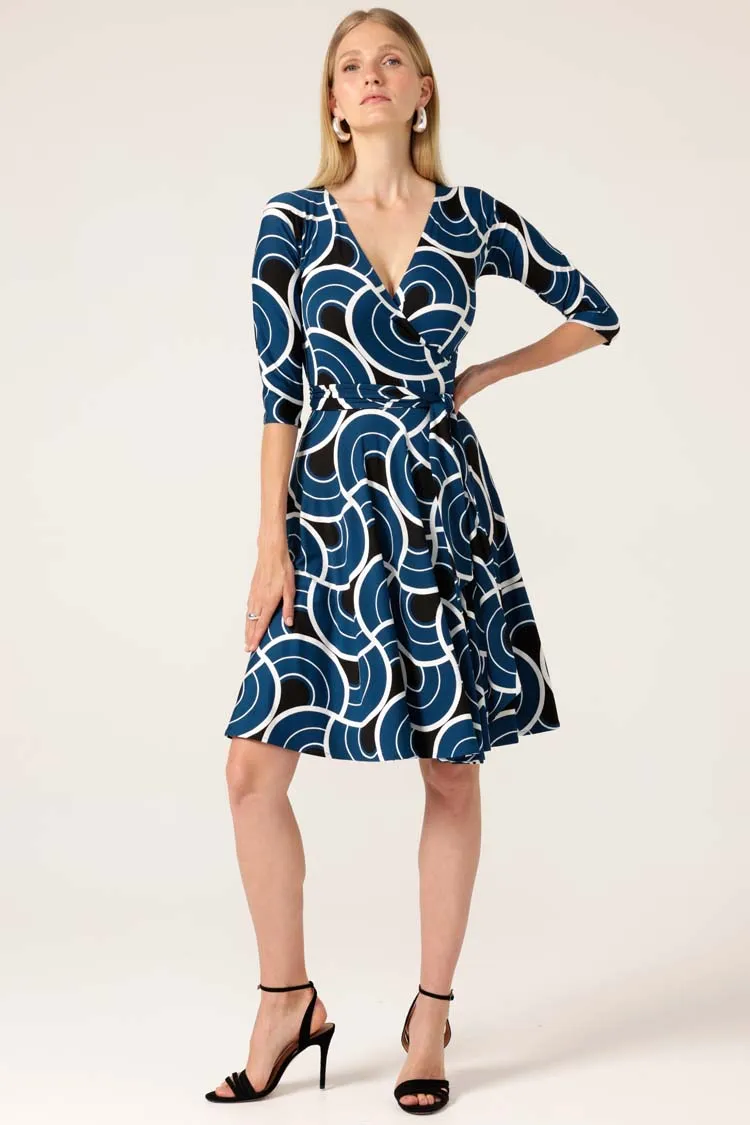 Mockingbird Reverse Wrap Dress in Ocean Geo