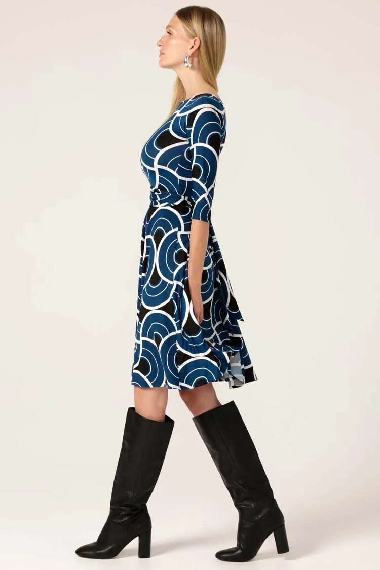 Mockingbird Reverse Wrap Dress in Ocean Geo