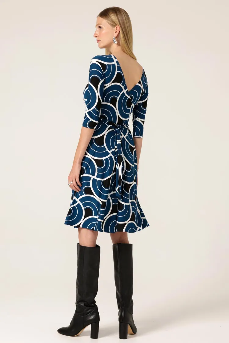 Mockingbird Reverse Wrap Dress in Ocean Geo