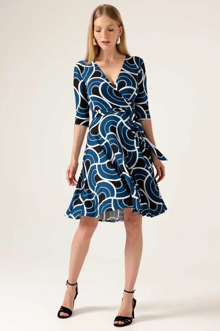 Mockingbird Reverse Wrap Dress in Ocean Geo