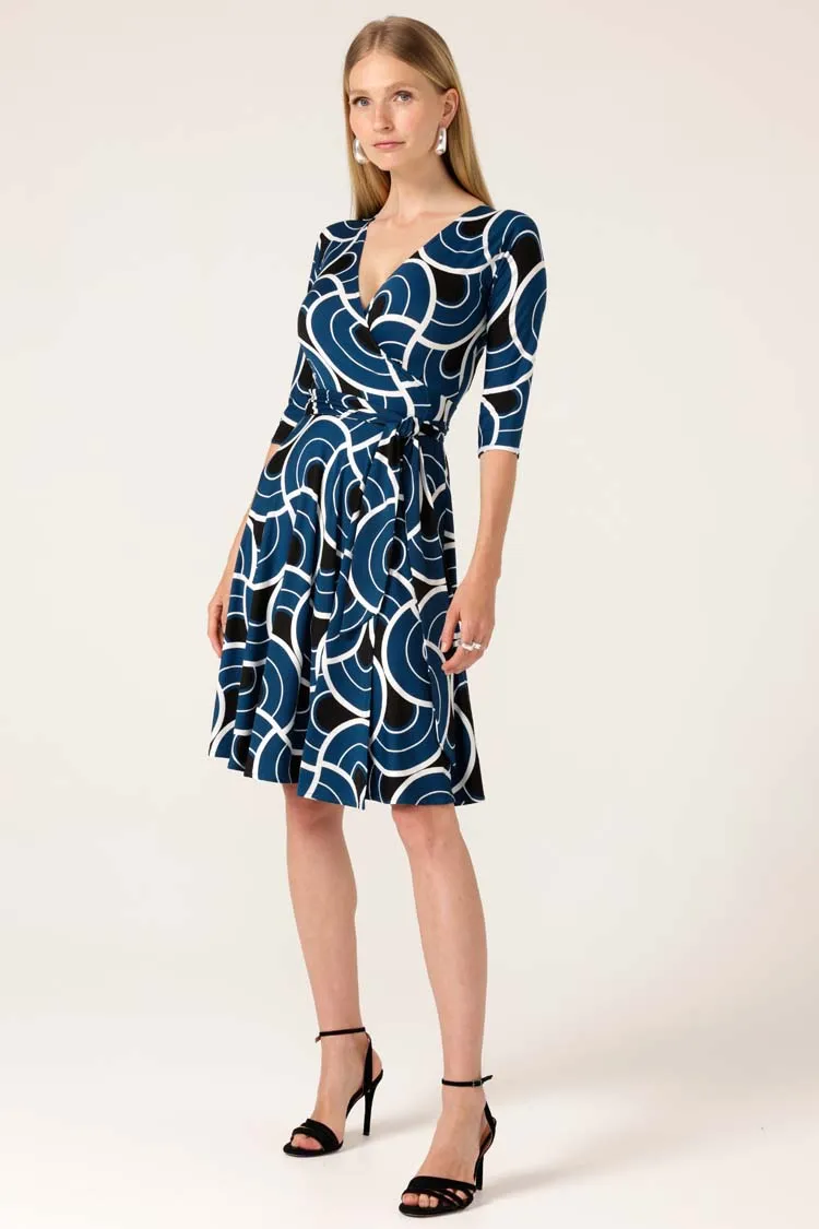 Mockingbird Reverse Wrap Dress in Ocean Geo