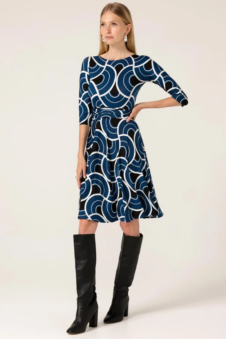 Mockingbird Reverse Wrap Dress in Ocean Geo