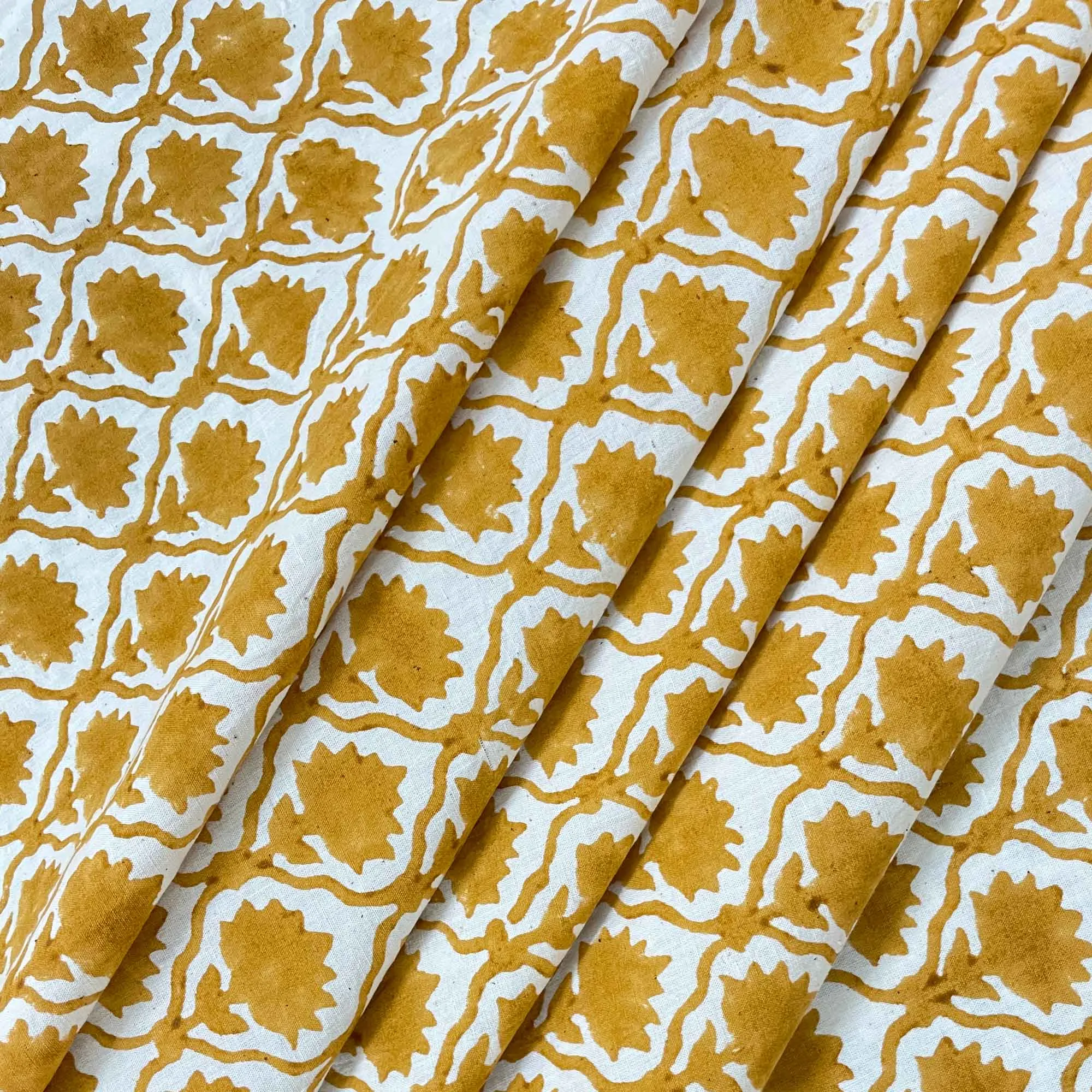 Mustard Kalamkari Organic Cotton Fabric