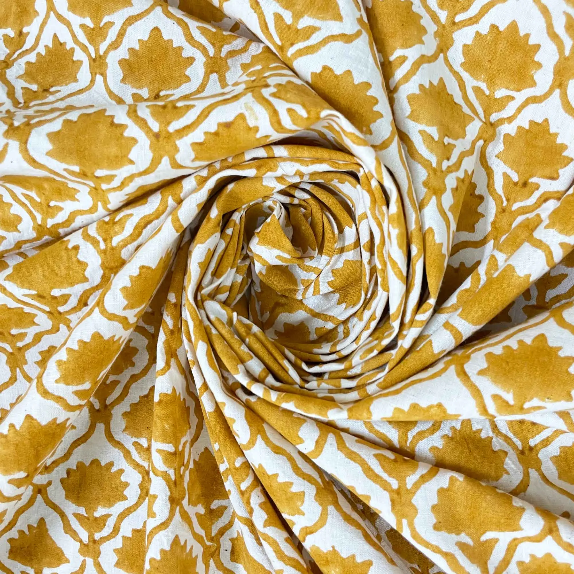 Mustard Kalamkari Organic Cotton Fabric