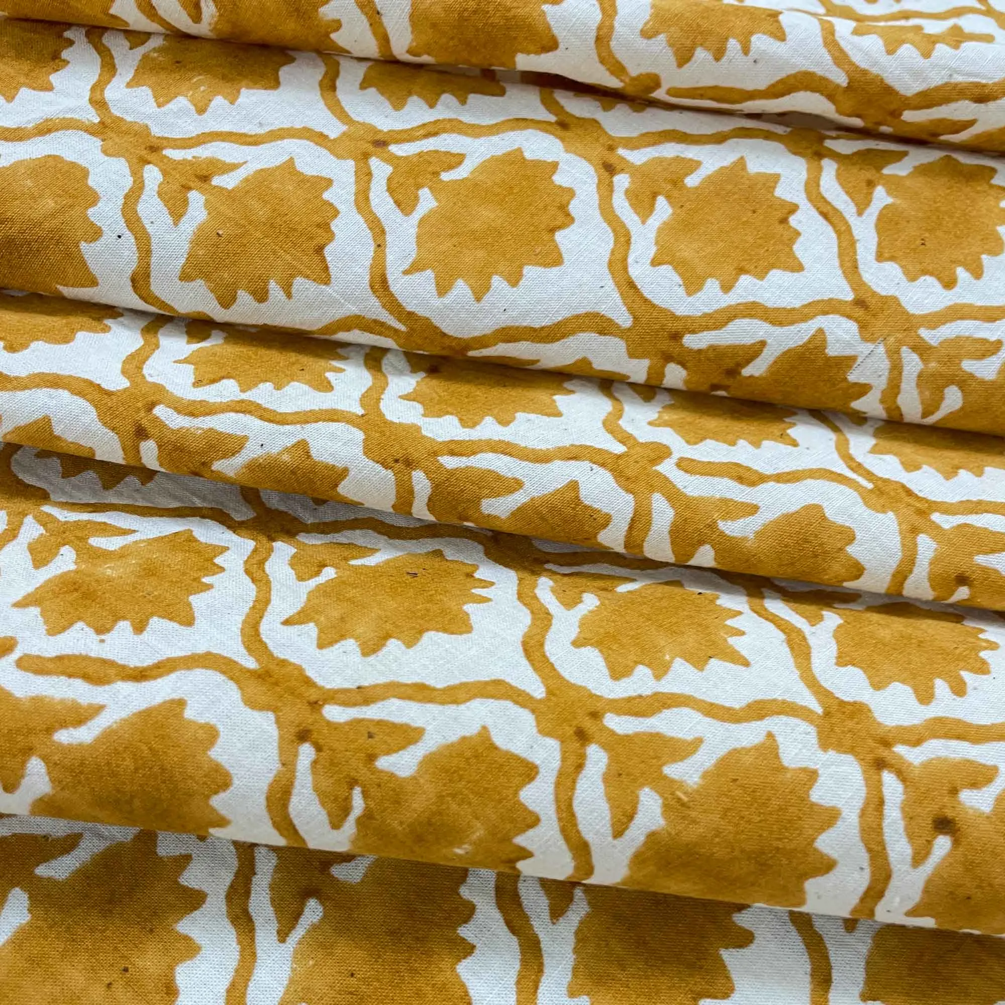 Mustard Kalamkari Organic Cotton Fabric