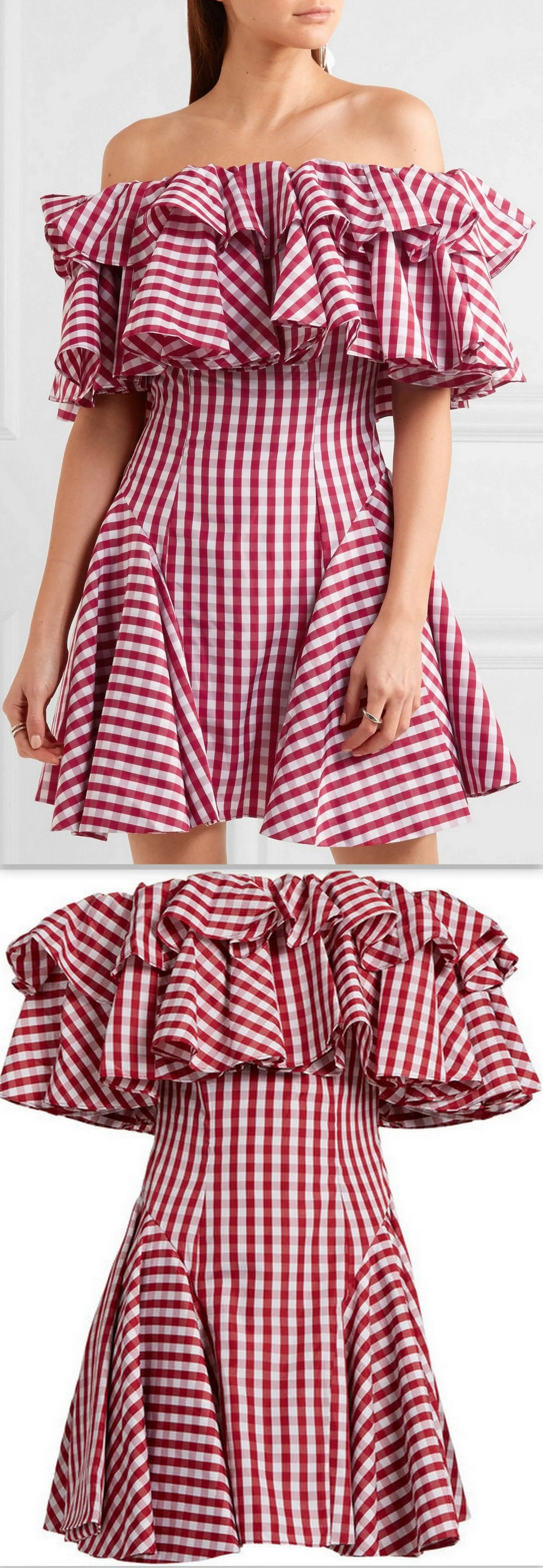 Off-the-Shoulder Gingham Dress