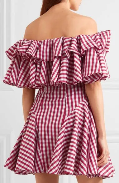 Off-the-Shoulder Gingham Dress