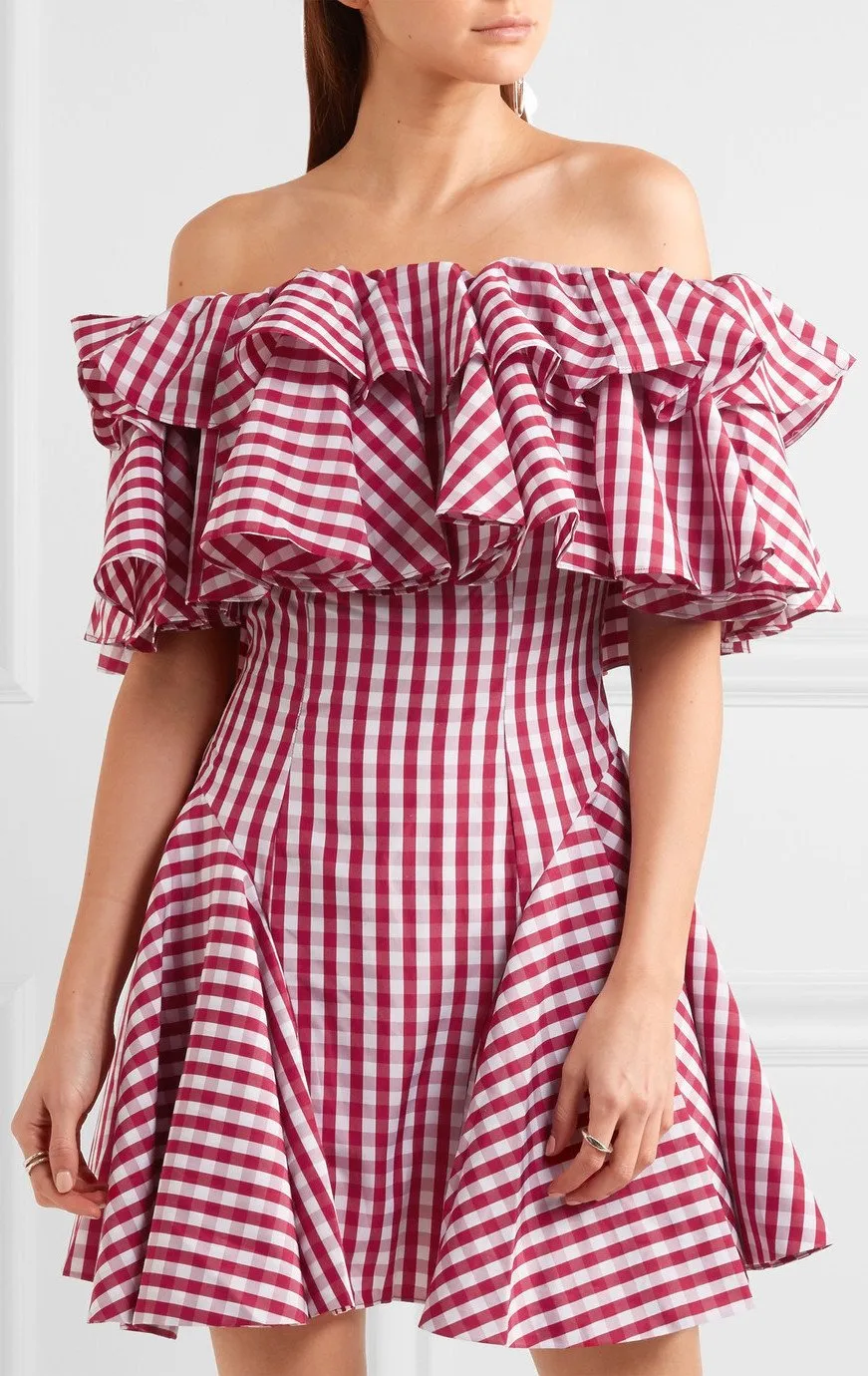 Off-the-Shoulder Gingham Dress