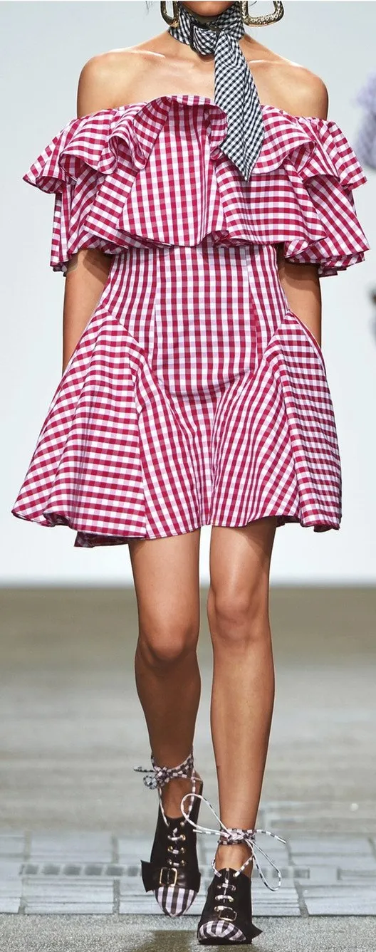 Off-the-Shoulder Gingham Dress