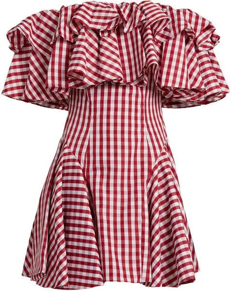 Off-the-Shoulder Gingham Dress