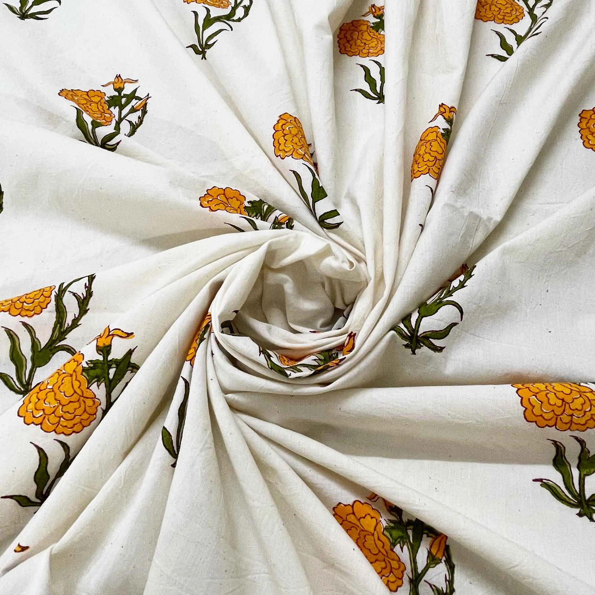 Orange Marigold Hand Block Printed Organic Fabric