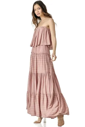 Pin Stripe Print Tube Maxi Dress