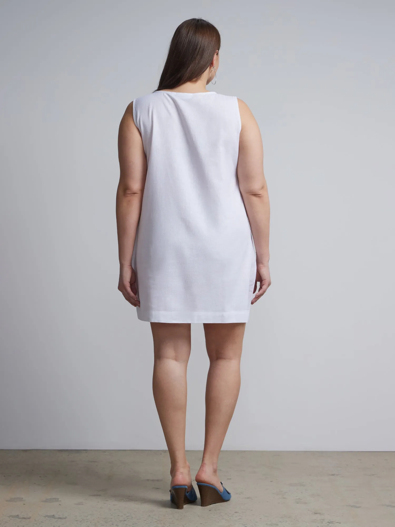 Plus Linen-Blend Button-Front Shift Dress