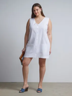 Plus Linen-Blend Button-Front Shift Dress