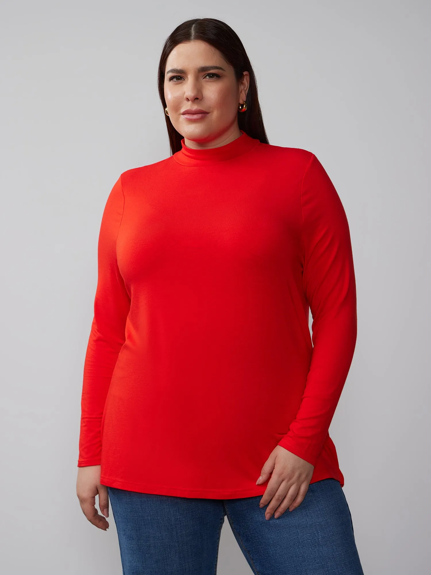 Plus Long Sleeve Mock Neck Top