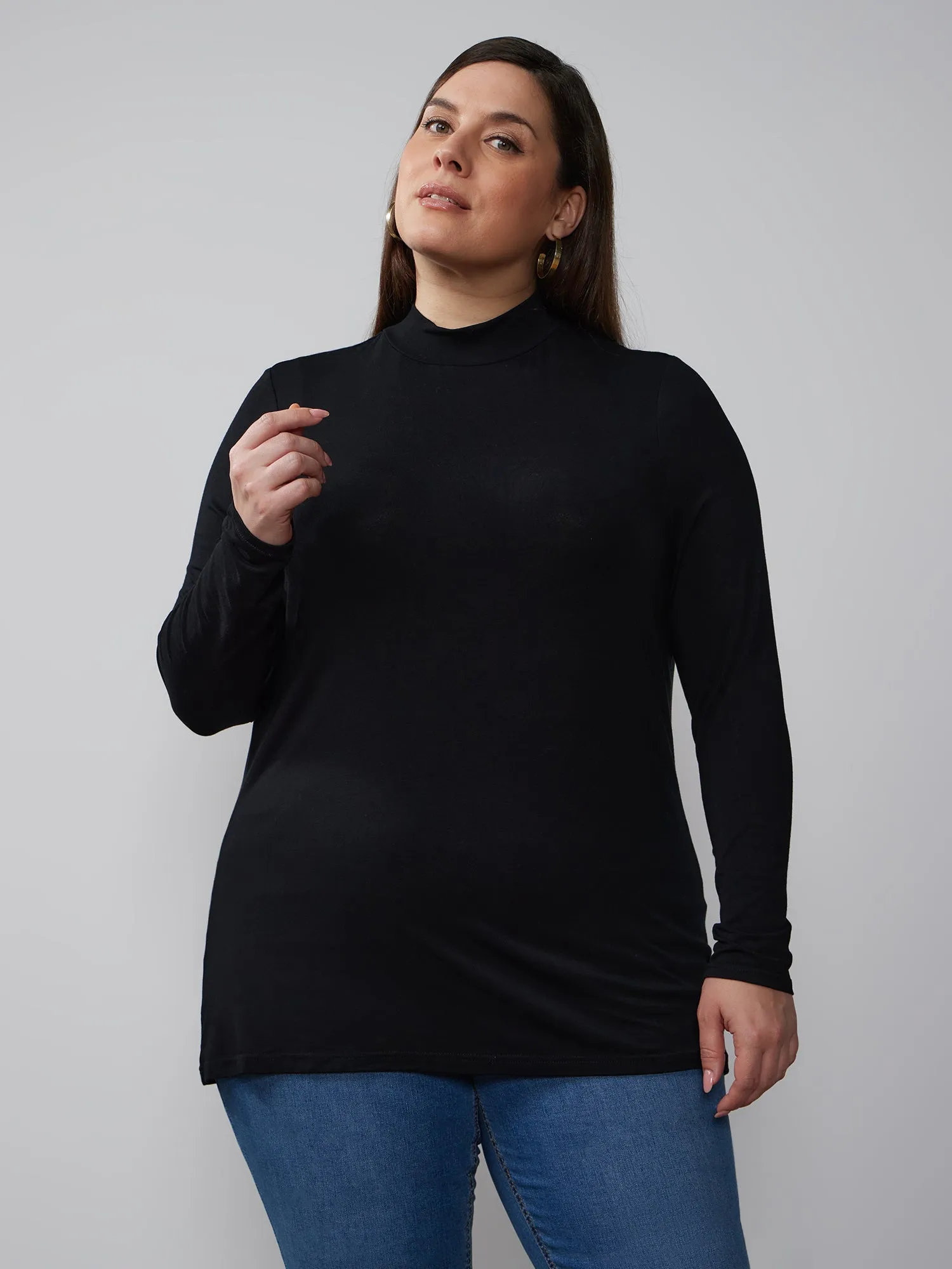 Plus Long Sleeve Mock Neck Top