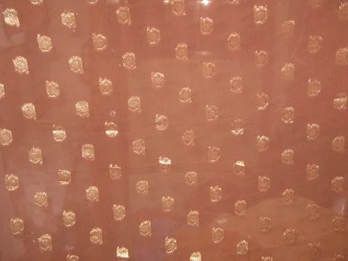 Polyester georgette fabric with metalic silver & gold jacquard~Chocolate Brown colour