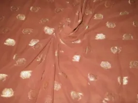 Polyester georgette fabric with metalic silver & gold jacquard~Chocolate Brown colour