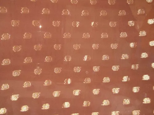 Polyester georgette fabric with metalic silver & gold jacquard~Chocolate Brown colour