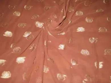 Polyester georgette fabric with metalic silver & gold jacquard~Chocolate Brown colour