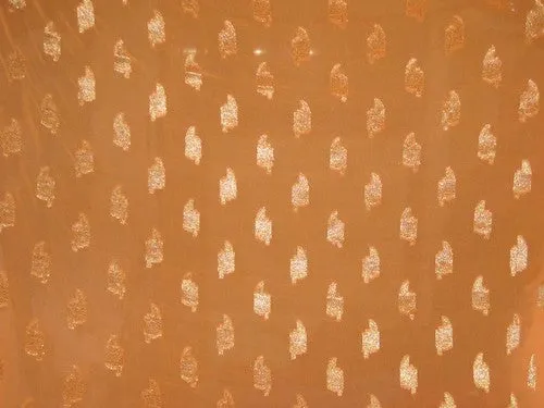 Polyester georgette fabric with metalic silver & gold jacquard~Sunny Orange colour