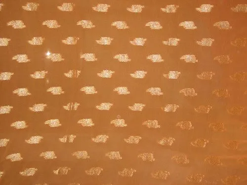 Polyester georgette fabric with metalic silver & gold jacquard~Sunny Orange colour