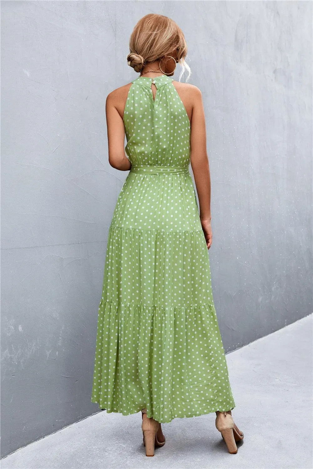 Printed Sleeveless Tie Waist Maxi Dress