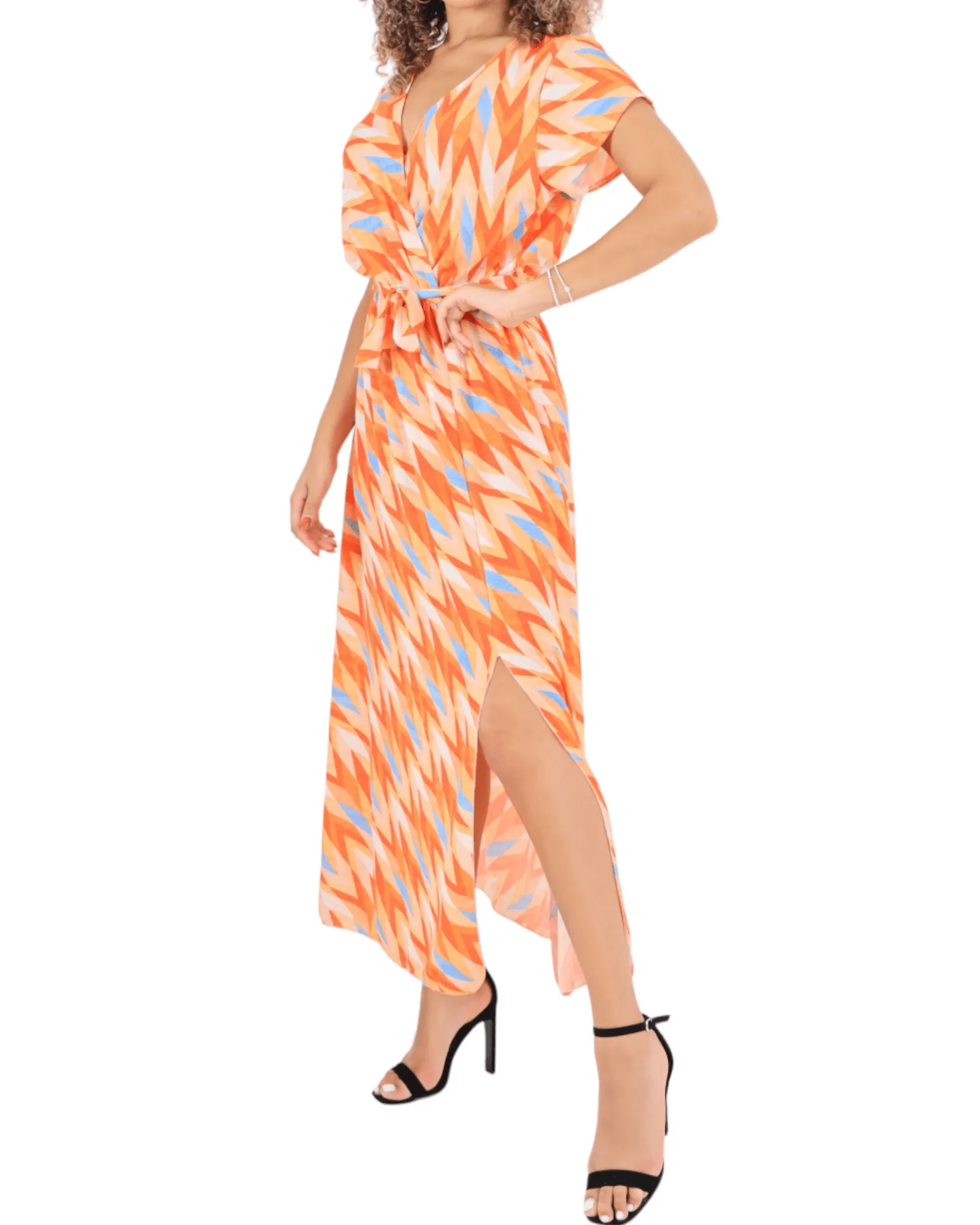 Printed Wrap Over Maxi Dress