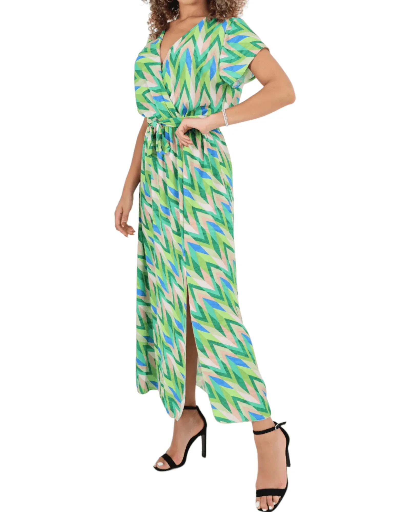 Printed Wrap Over Maxi Dress