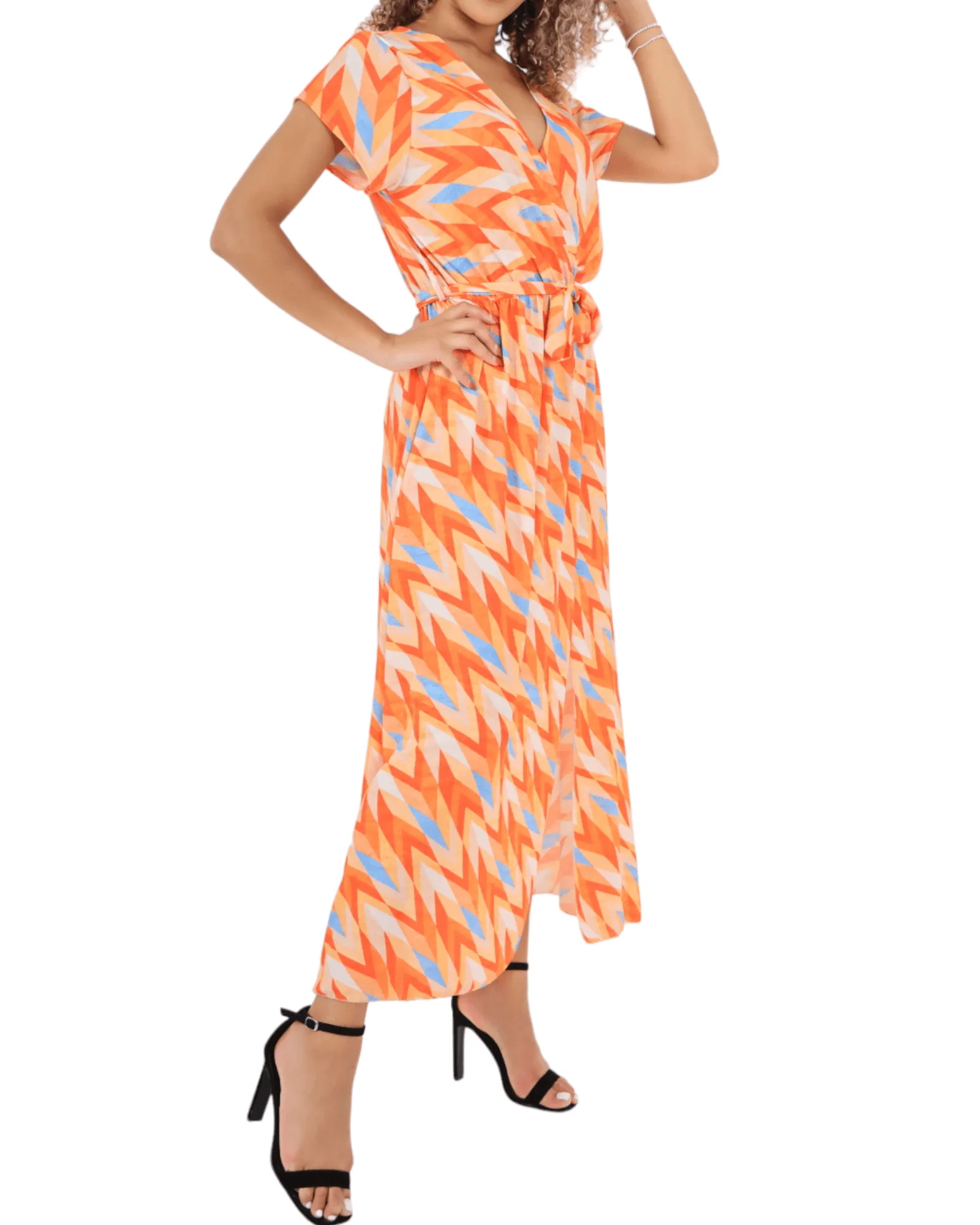 Printed Wrap Over Maxi Dress