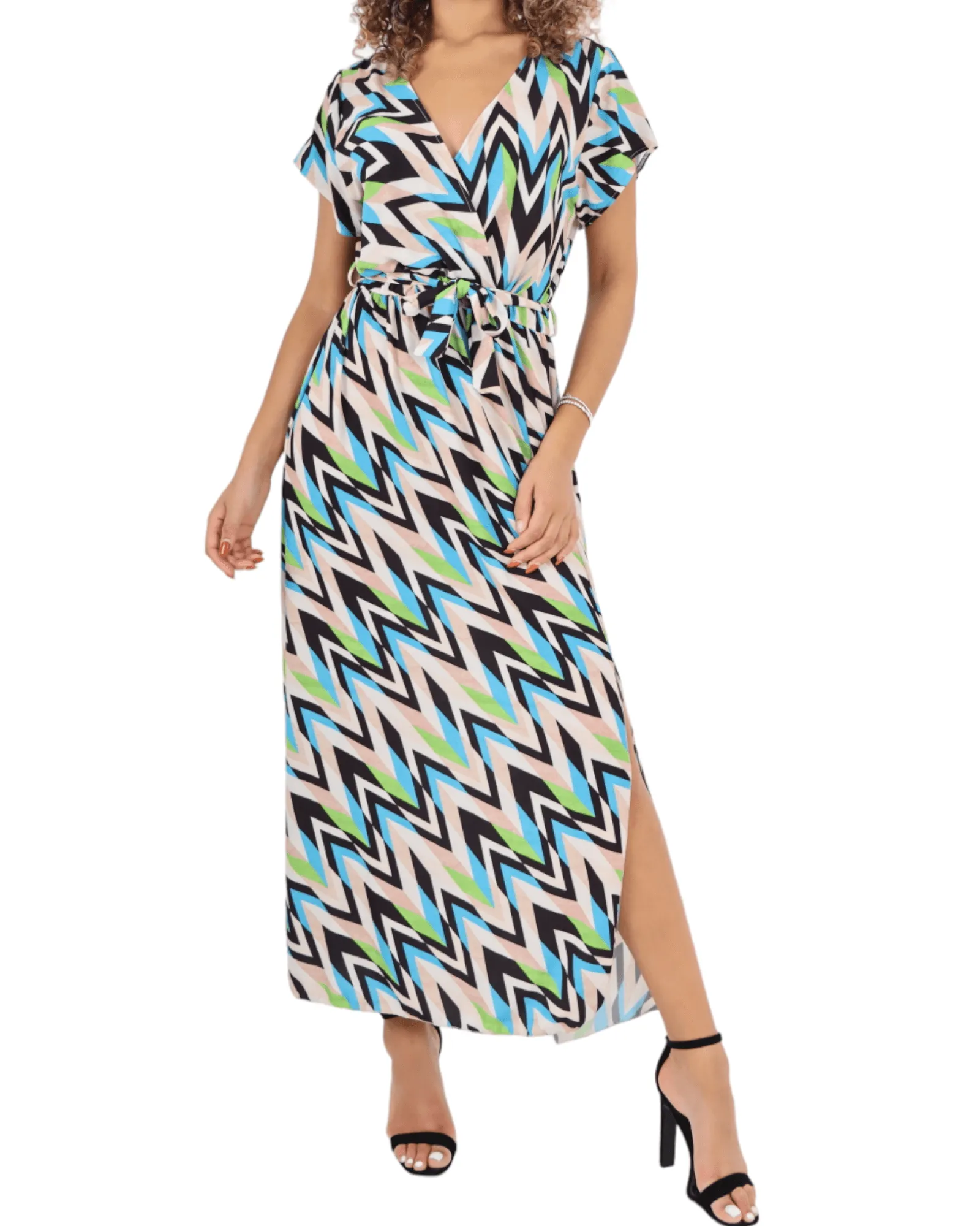 Printed Wrap Over Maxi Dress