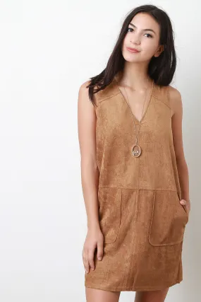 Sleeveless Suede Shift Pocket Dress