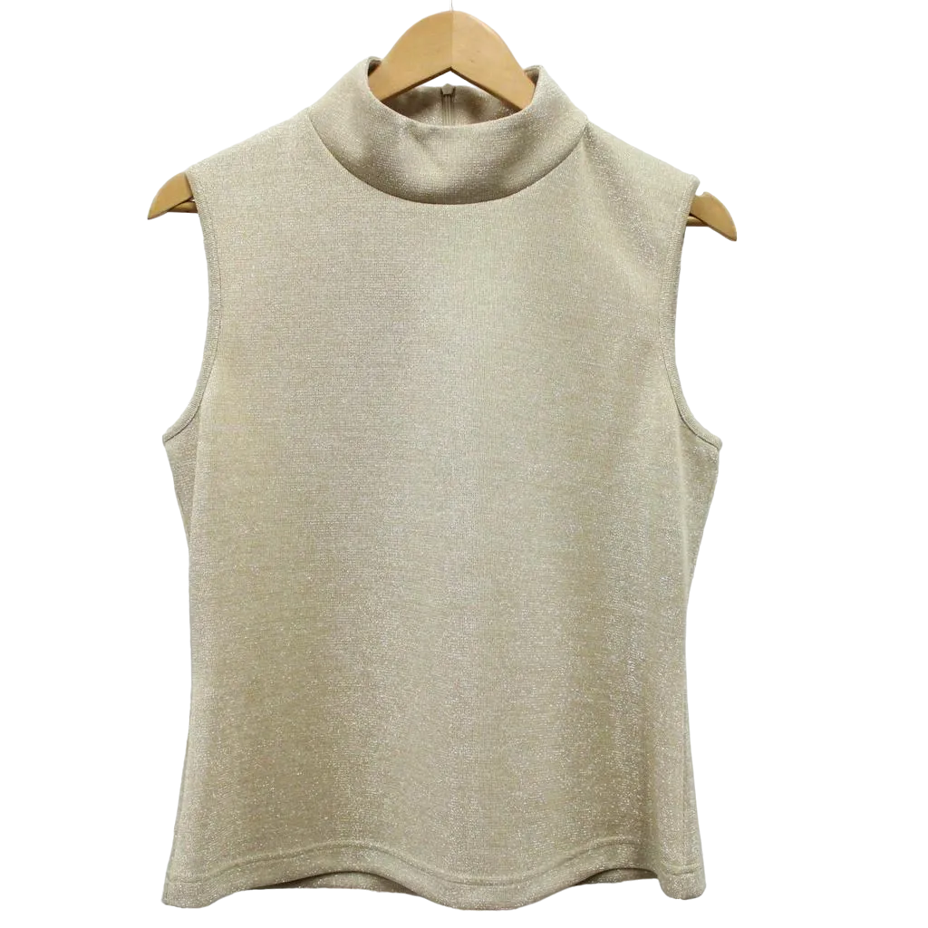 Sparkly Knit Mock Neck Sleeveless Shell Light Gold